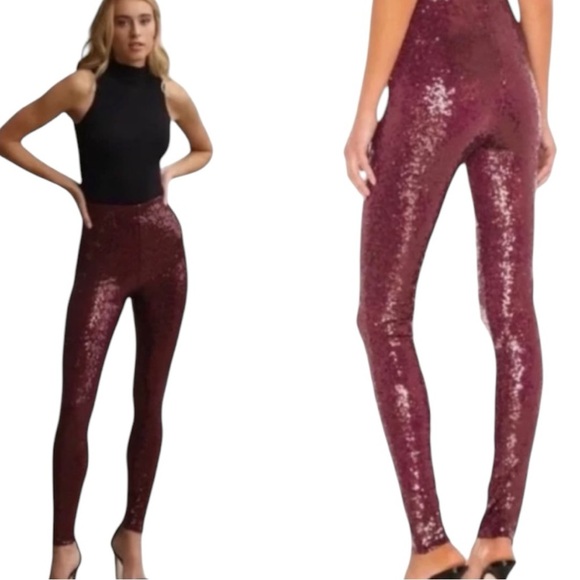 Commando Leggings Sequin Wine High Rise Special Occasion Party New Size M SLG38 - Picture 1 of 13